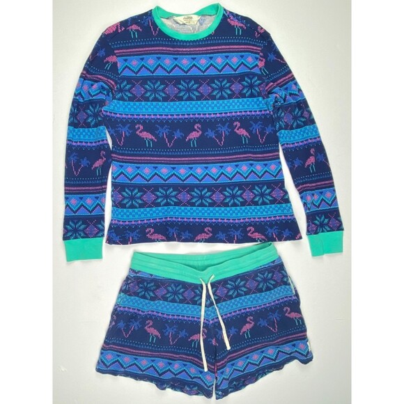 CHUBBIES Lounge Set Mens Medium Multicolor Flamingo Thermal Loungewear Pajamas - Picture 1 of 13